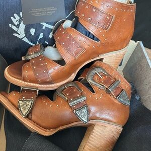 Freebird by Steven Tan Leather Studded Buckle Heels